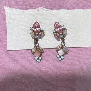 Vintage Signed Sorrelli Bronze Tone Multicolor Stones Stud Post Earrings